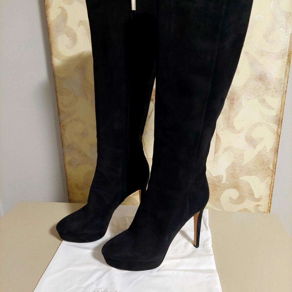 Jimmy Choo Mara 115 Black Velvet Nubuck Leather Boot